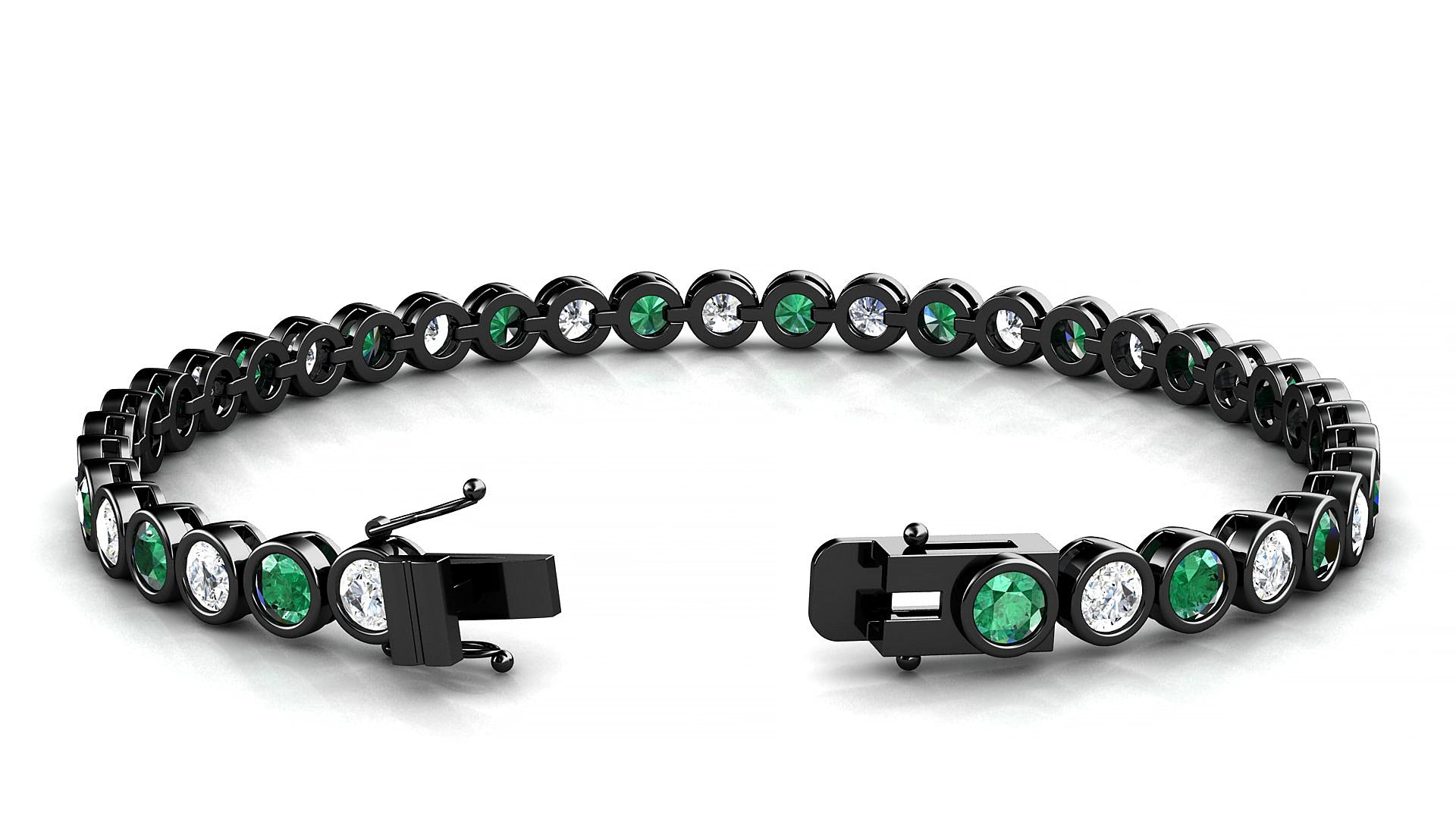 Avila 1-1 | 18k Black Gold 3.4 mm Round Natural Emerald & Diamond 15 cm Tennis Bracelet