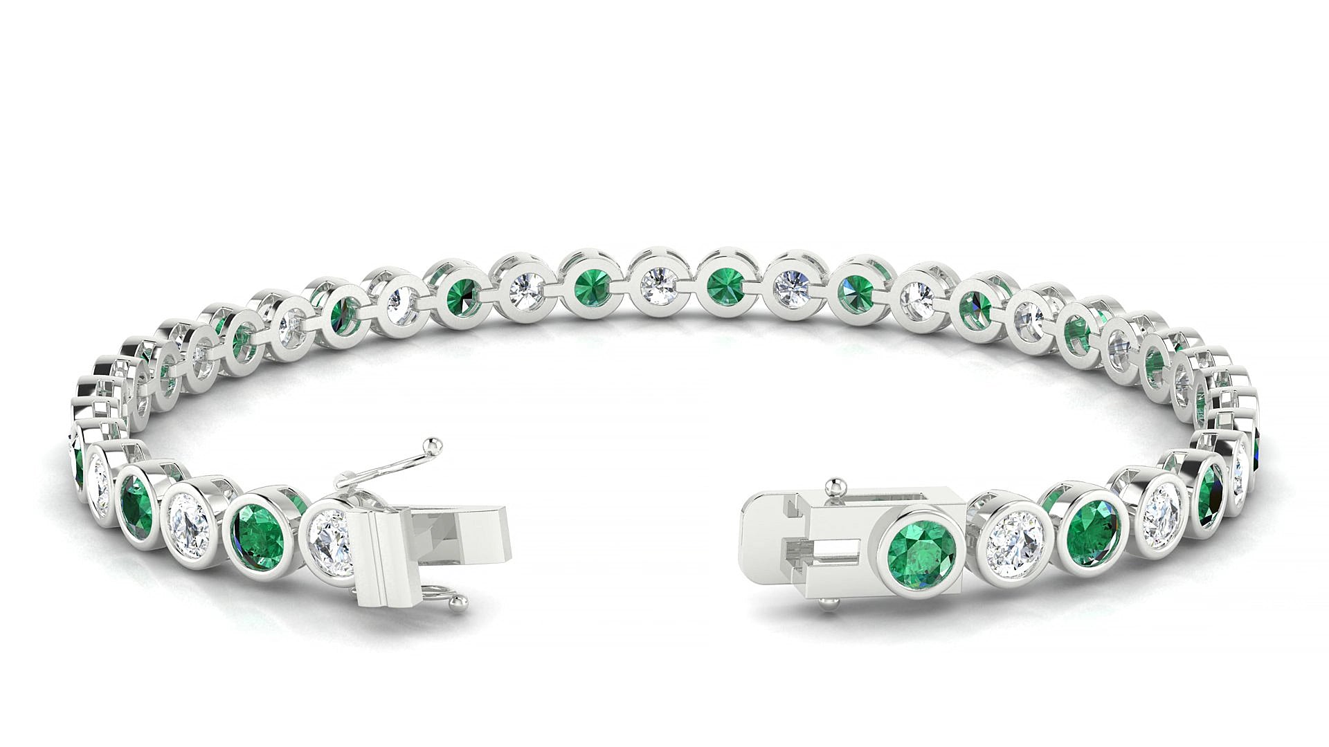 Avila 1-1 | 18k White Gold 3.4 mm Round Natural Emerald & Diamond 15 cm Tennis Bracelet