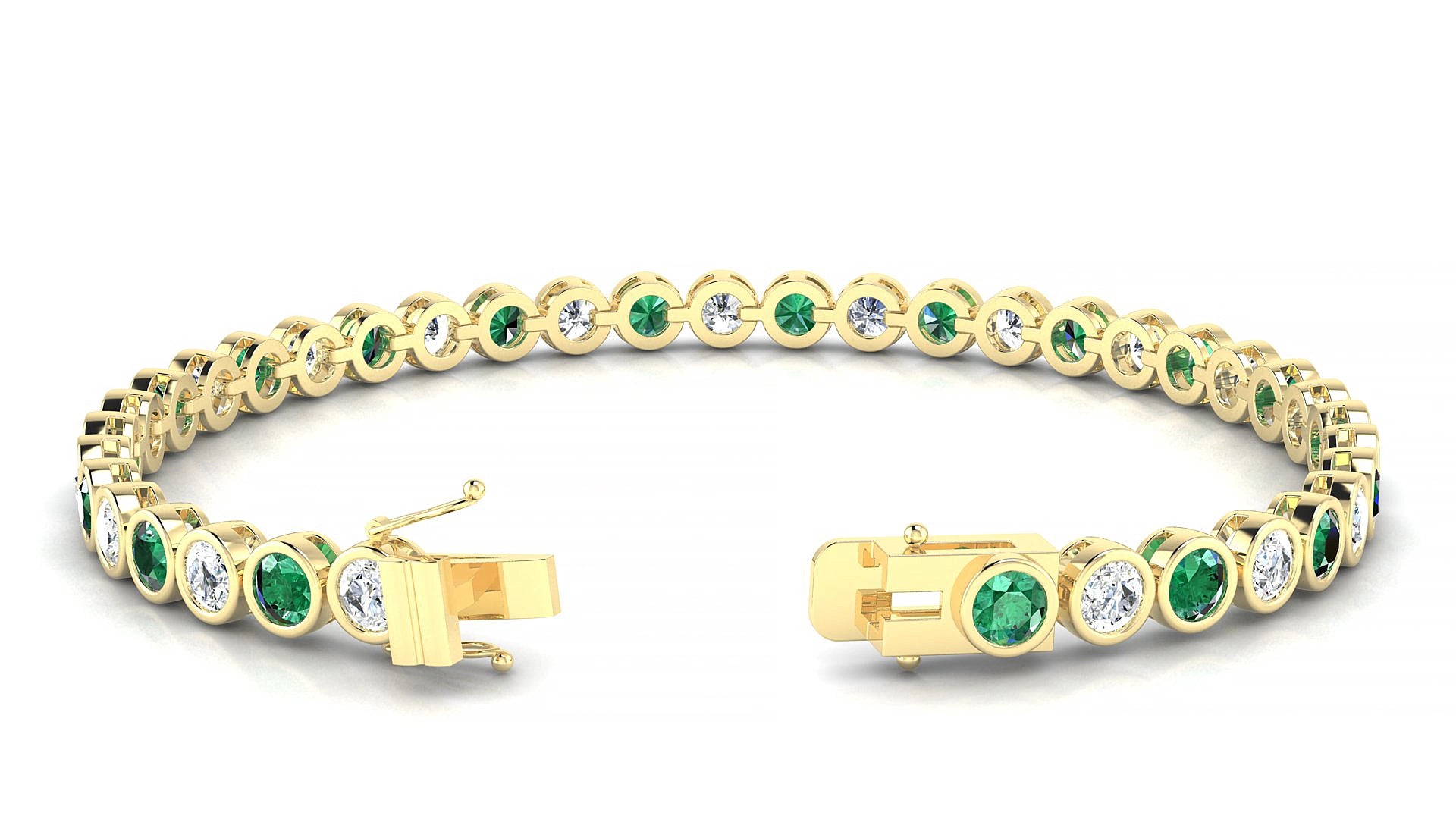 Avila 1-1 | 18k Yellow Gold 3.4 mm Round Natural Emerald & Diamond 15 cm Tennis Bracelet