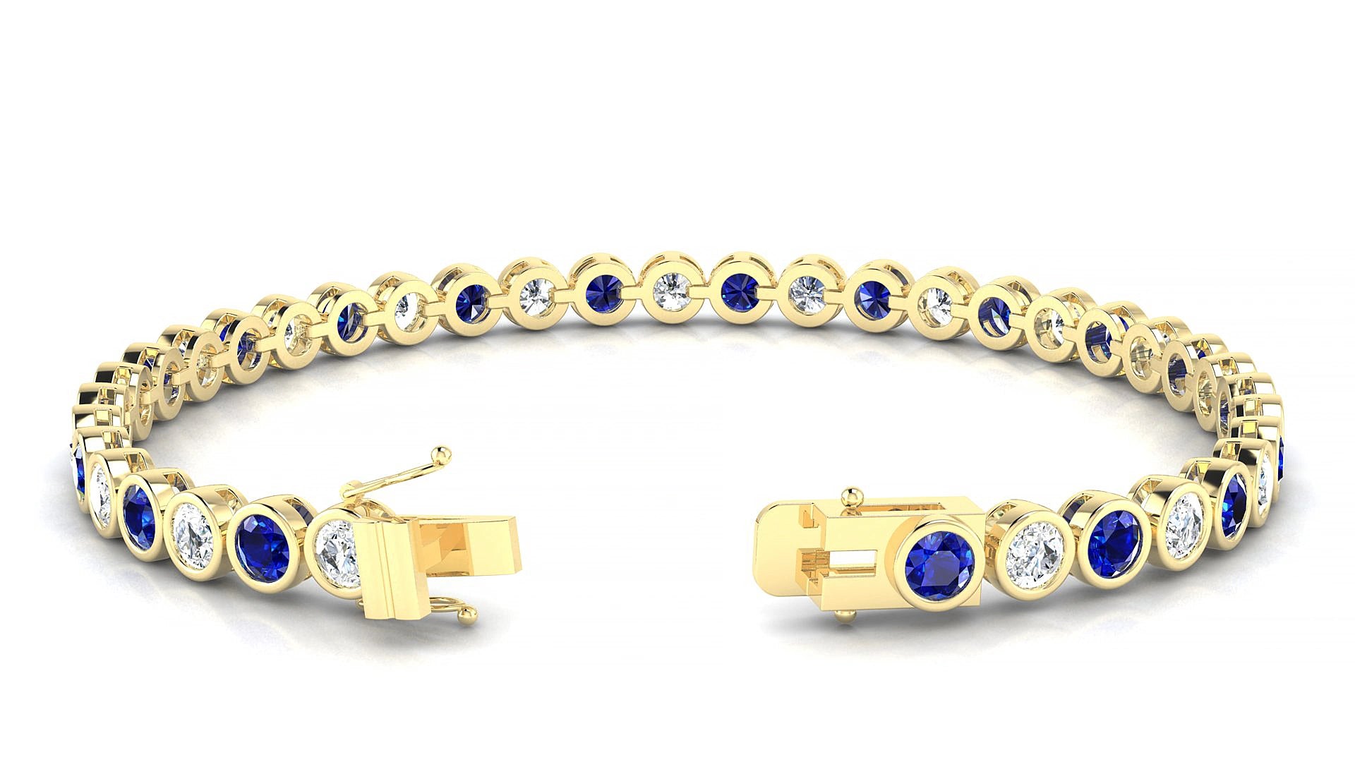 Avila 1-1 | 18k Yellow Gold 3.4 mm Round Natural Sapphire & Diamond 15 cm Tennis Bracelet