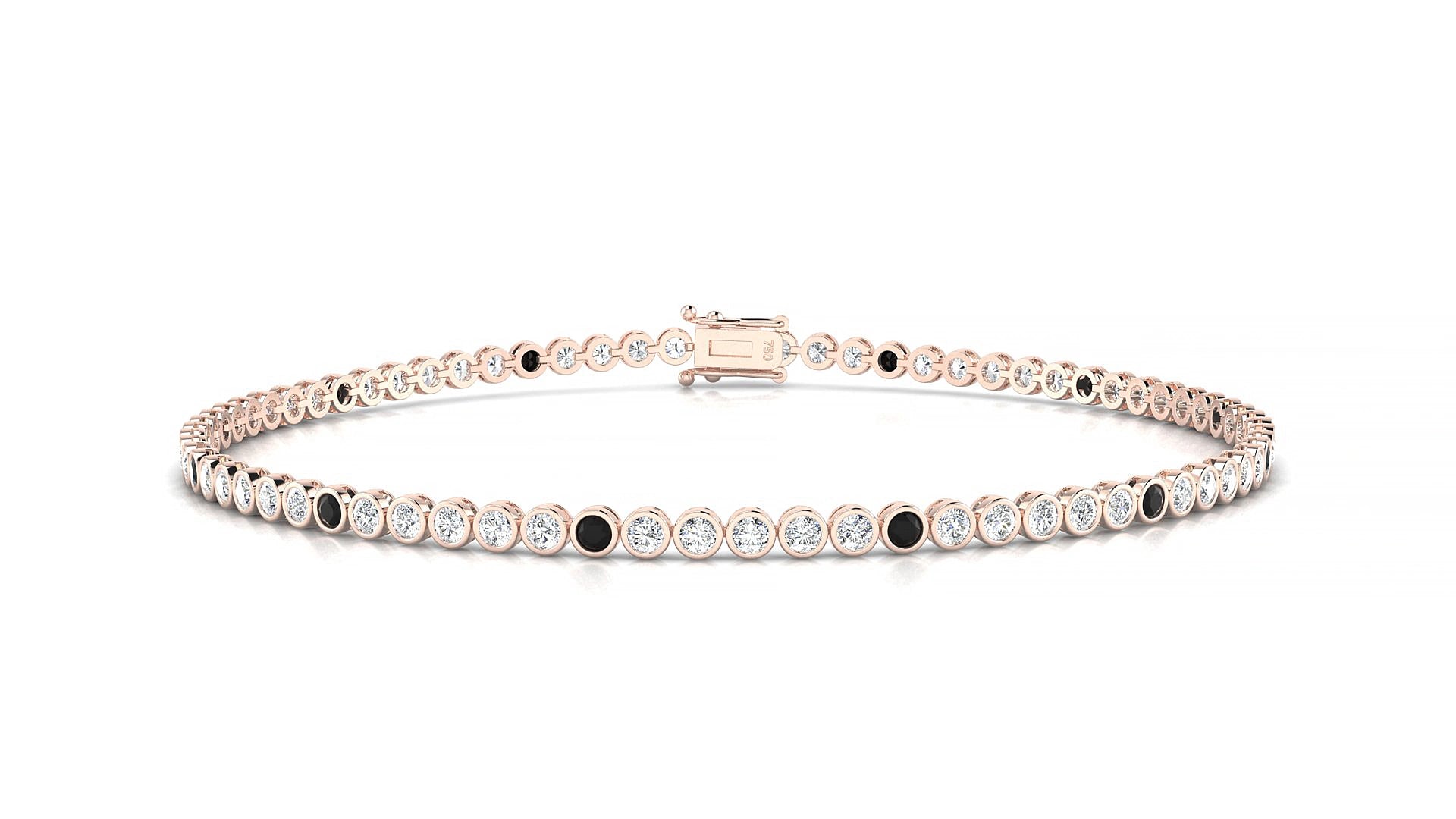 Avila 1-5 | 18k Rose Gold 1.7 mm Round Natural Black Diamond & Diamond 18 cm Tennis Bracelet