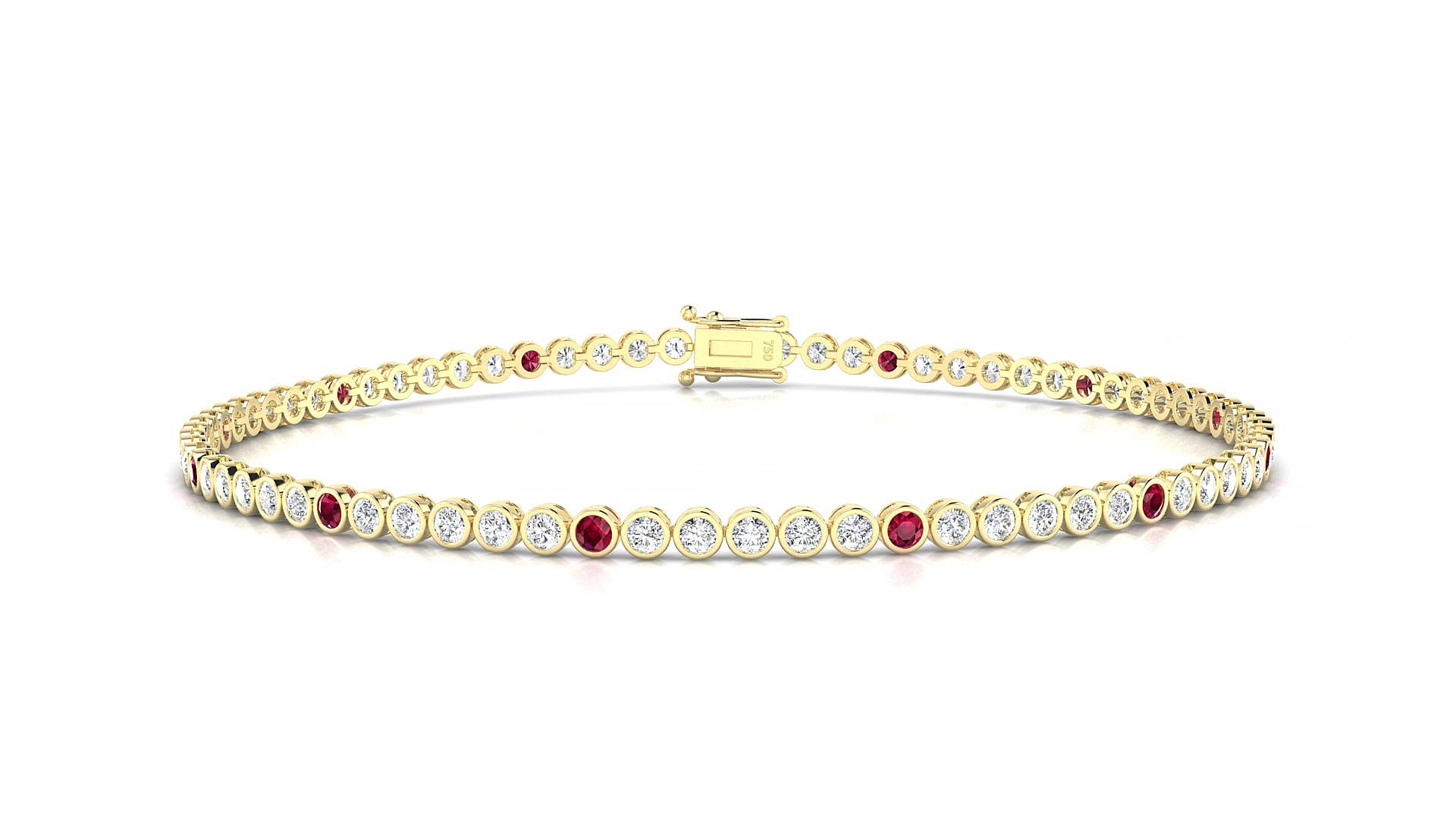 Avila 1-5 | 18k Yellow Gold 1.7 mm Round Natural Ruby & Diamond 15 cm Tennis Bracelet