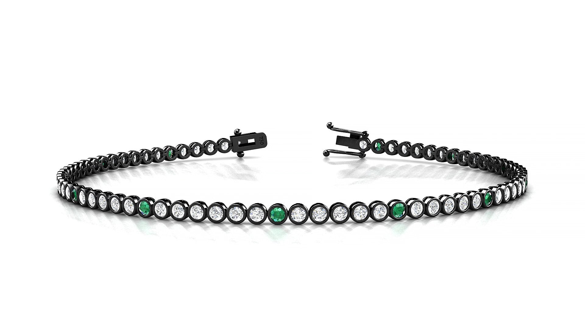 Avila 1-5 | 18k Black Gold 1.7 mm Round Natural Emerald & Diamond 15 cm Tennis Bracelet