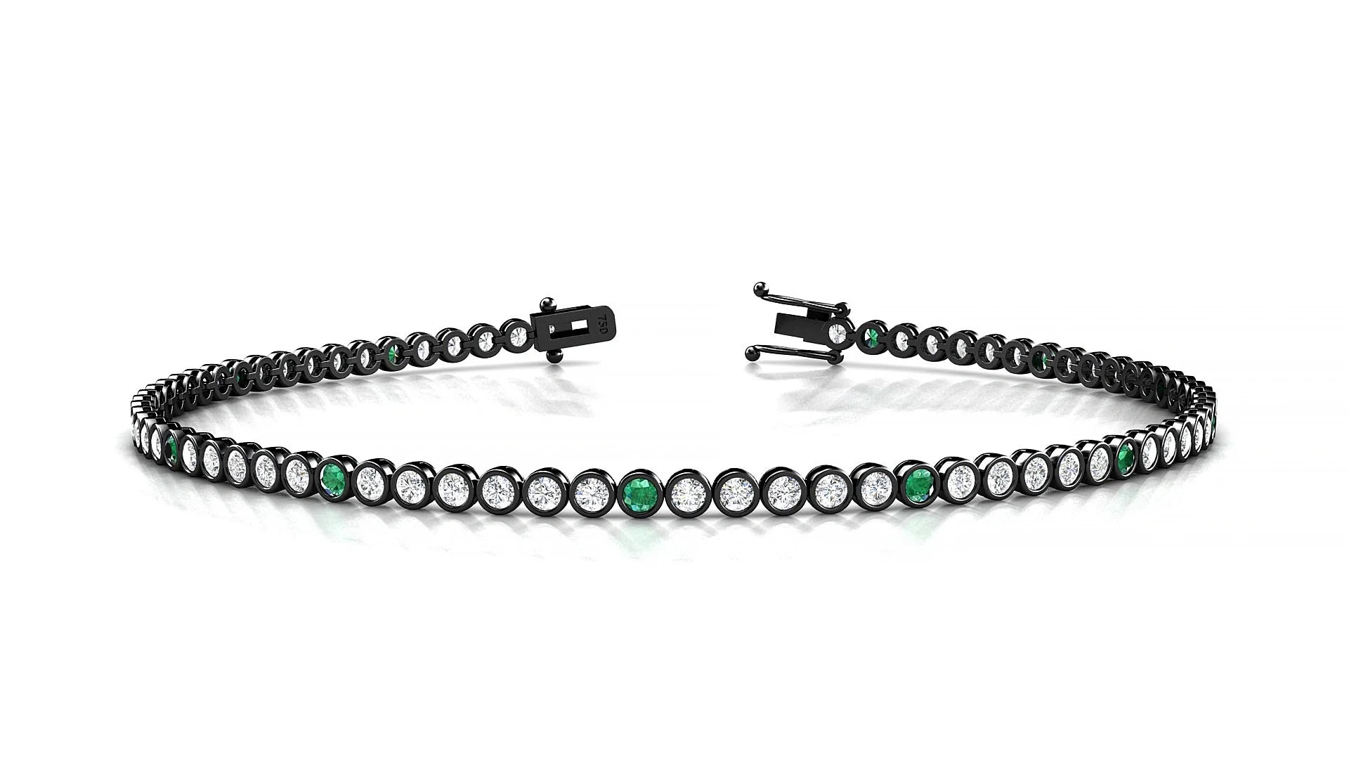 Avila 1-5 | 18k Black Gold 1.7 mm Round Natural Emerald & Diamond Tennis Bracelet