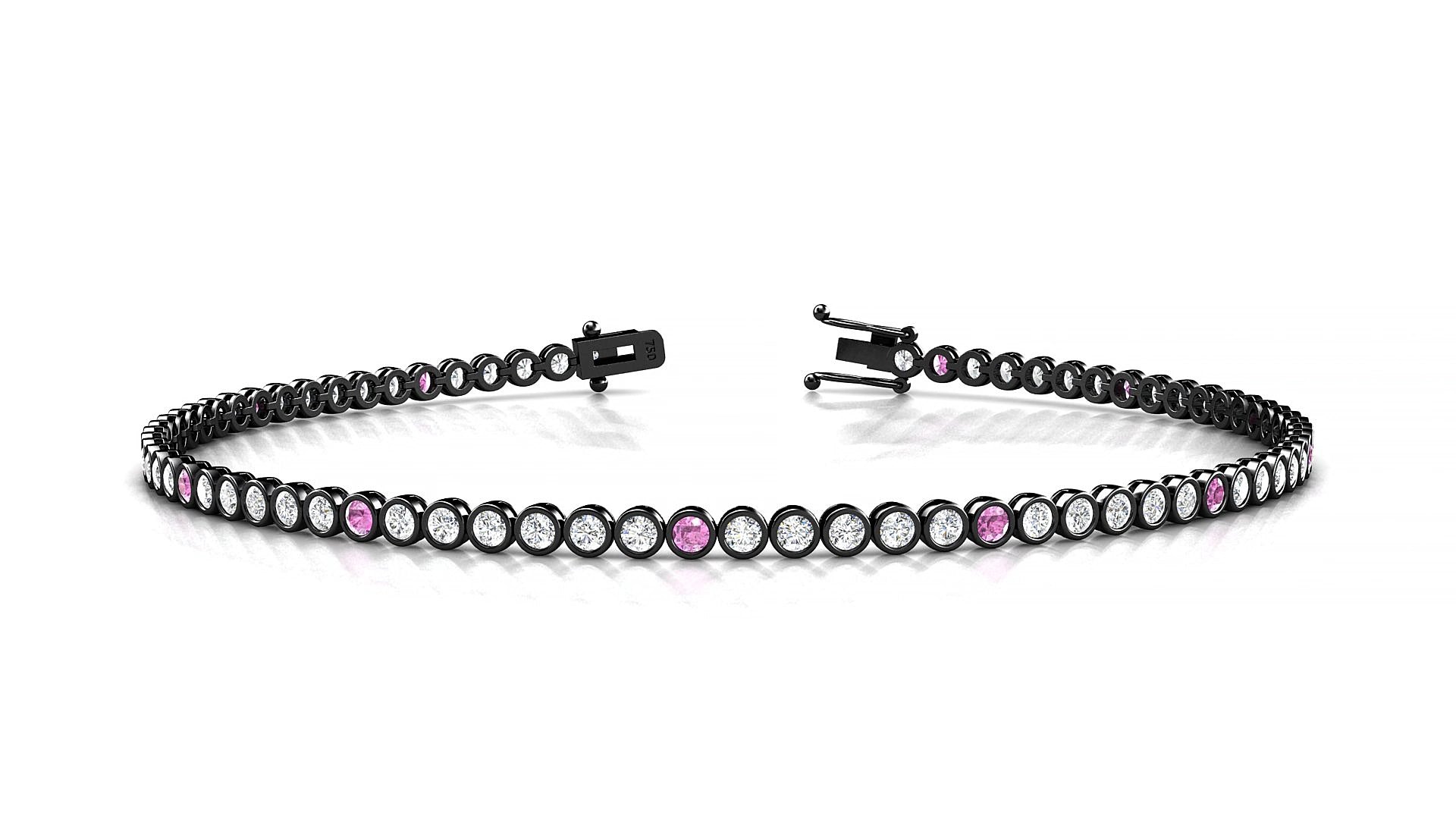 Avila 1-5 | 18k Black Gold 1.7 mm Round Natural Pink Sapphire & Diamond 19 cm Tennis Bracelet