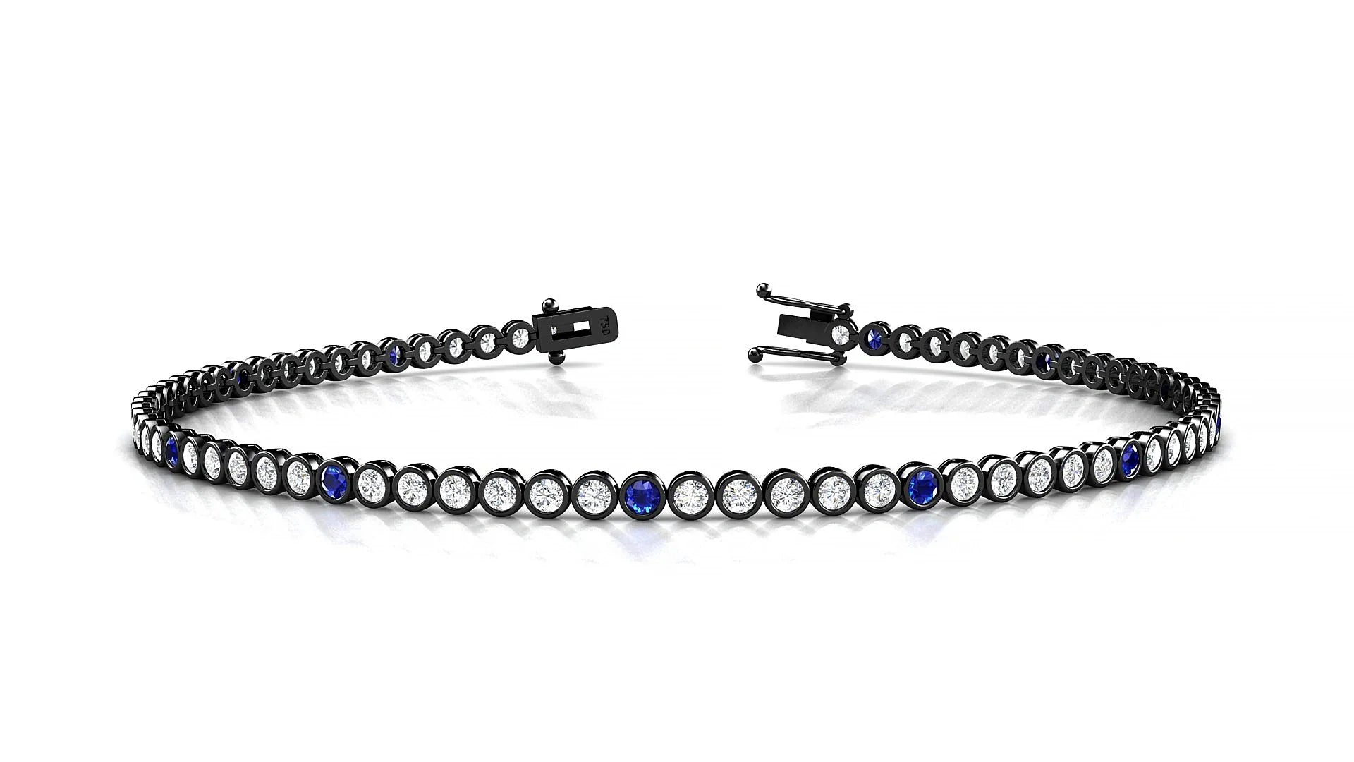 Avila 1-5 | 18k Black Gold 1.7 mm Round Natural Sapphire & Diamond Tennis Bracelet