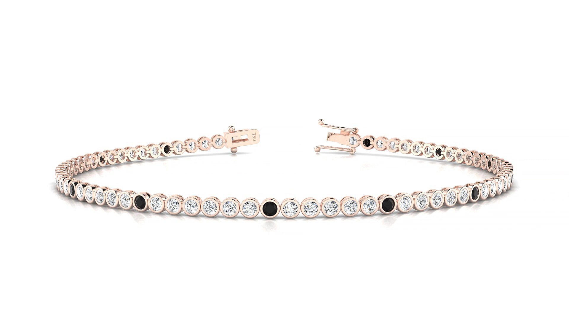 Avila 1-5 | 18k Rose Gold 1.7 mm Round Natural Black Diamond & Diamond 15 cm Tennis Bracelet