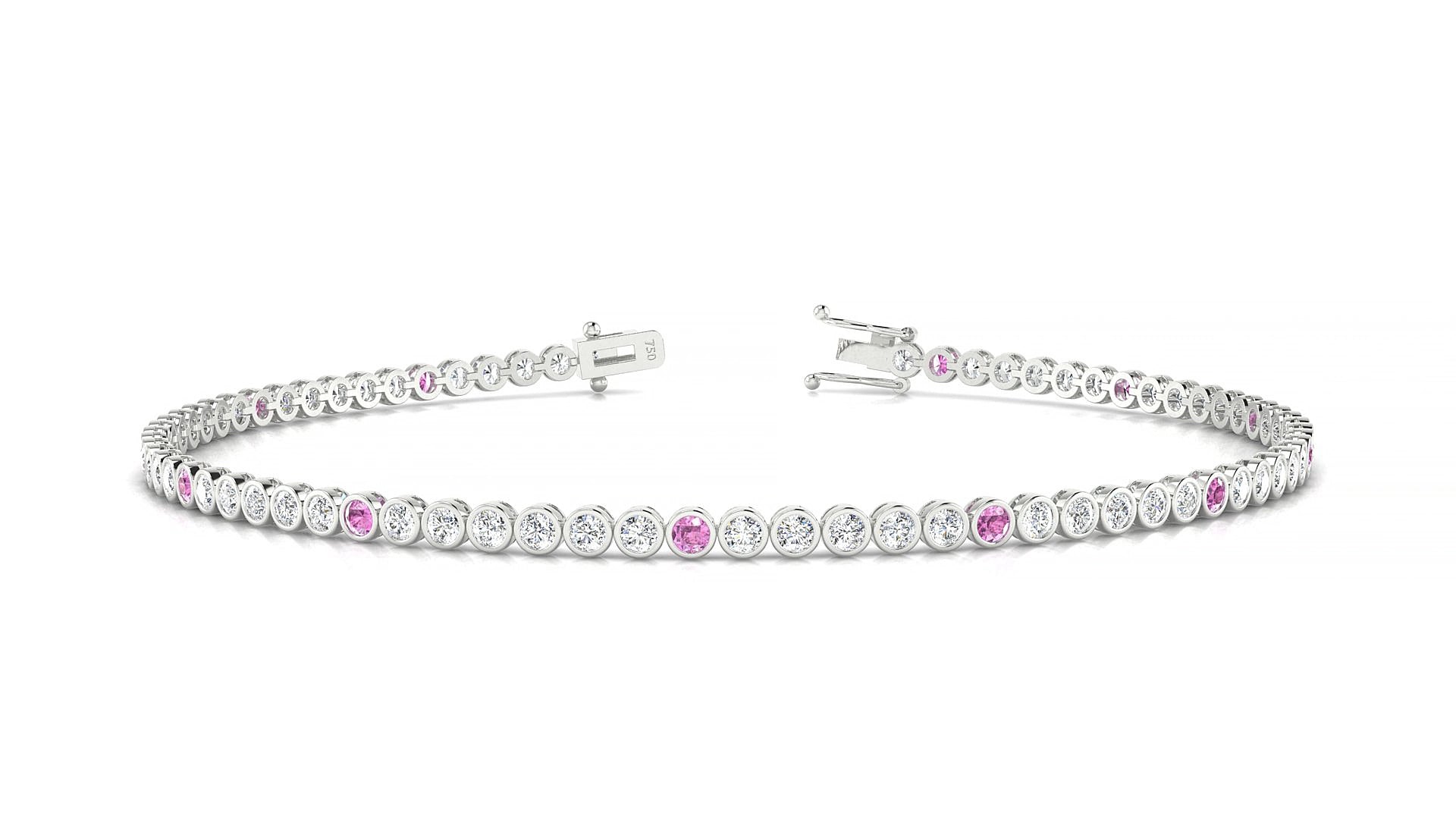 Avila 1-5 | 18k White Gold 1.7 mm Round Natural Pink Sapphire & Diamond 18 cm Tennis Bracelet