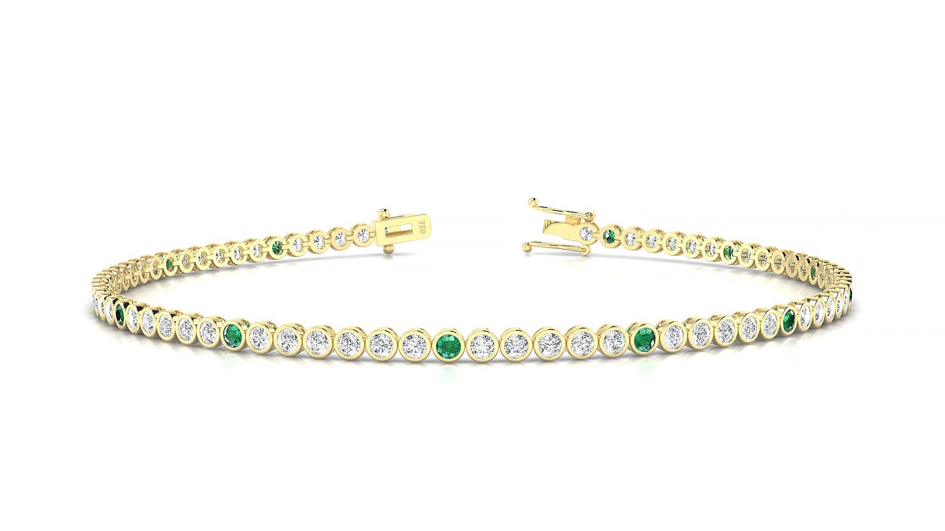 Avila 1-5 | 18k Yellow Gold 1.7 mm Round Natural Emerald & Diamond 15 cm Tennis Bracelet