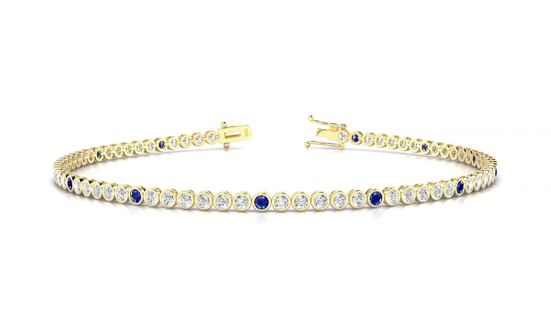 Avila 1-5 | 18k Yellow Gold 1.7 mm Round Natural Sapphire & Diamond 19 cm Tennis Bracelet