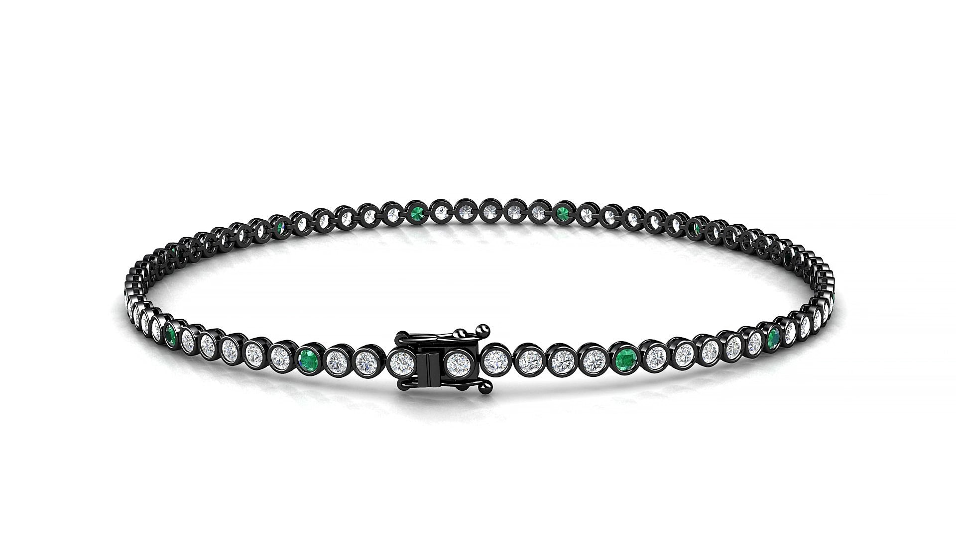 Avila 1-5 | 18k Black Gold 1.7 mm Round Natural Emerald & Diamond 15 cm Tennis Bracelet