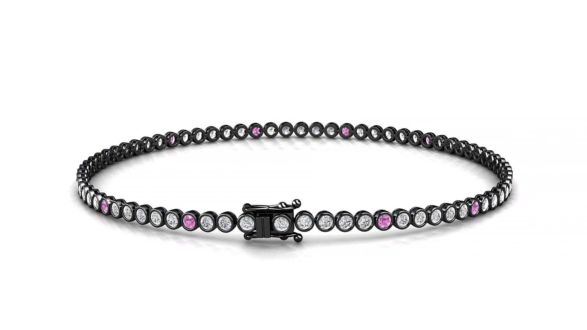 Avila 1-5 | 18k Black Gold 1.7 mm Round Natural Pink Sapphire & Diamond 18 cm Tennis Bracelet