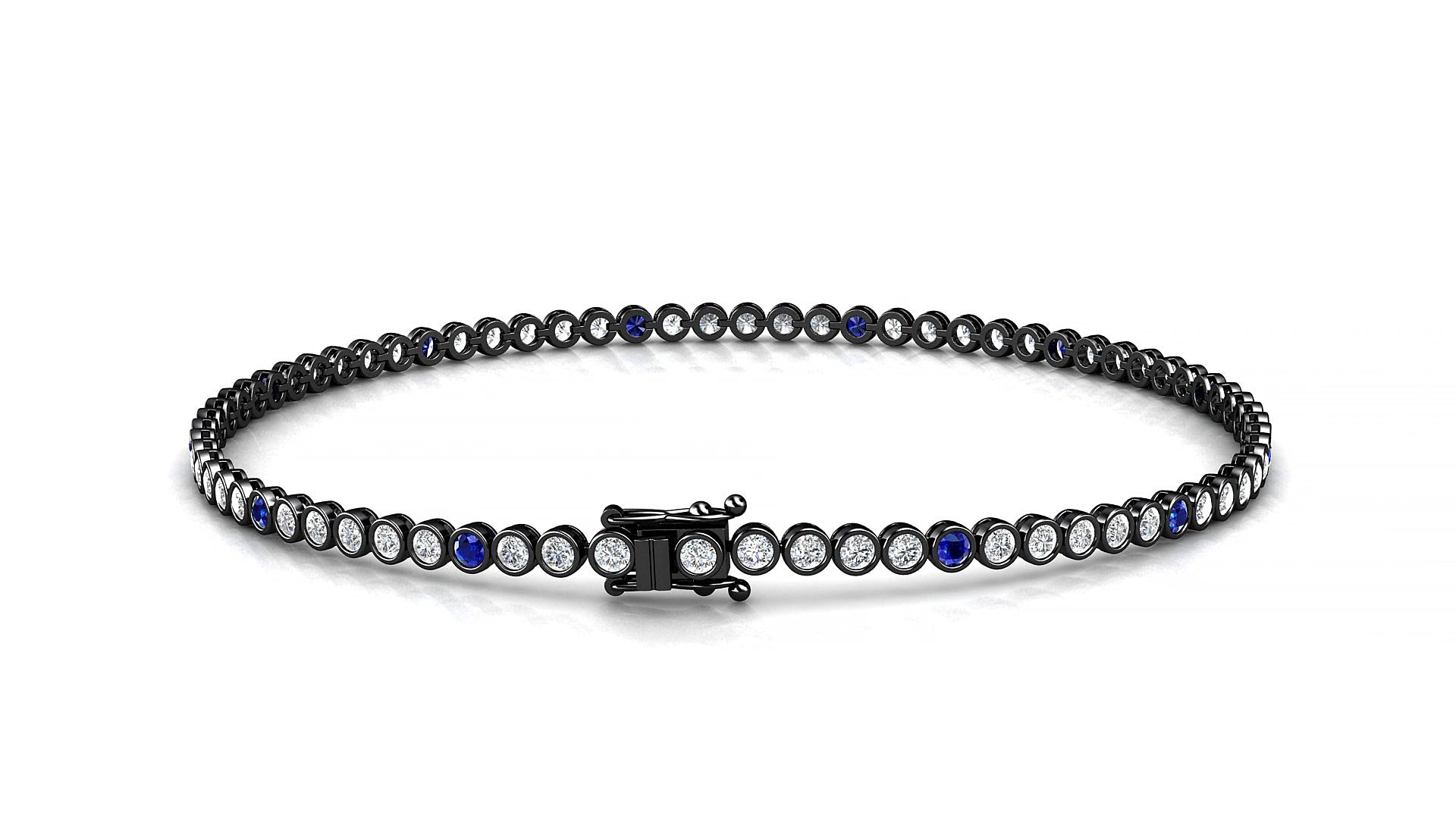Avila 1-5 | 18k Black Gold 1.7 mm Round Natural Sapphire & Diamond 15 cm Tennis Bracelet
