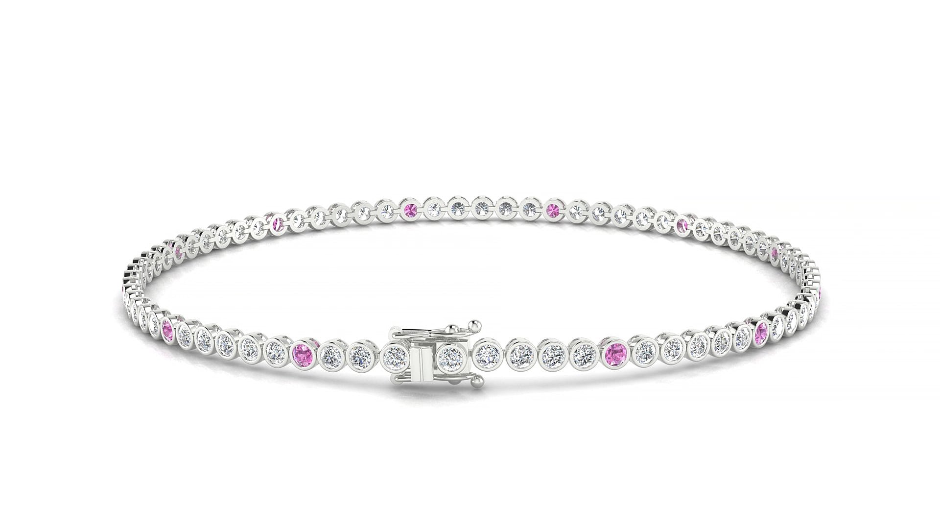 Avila 1-5 | 18k White Gold 1.7 mm Round Natural Pink Sapphire & Diamond 19 cm Tennis Bracelet