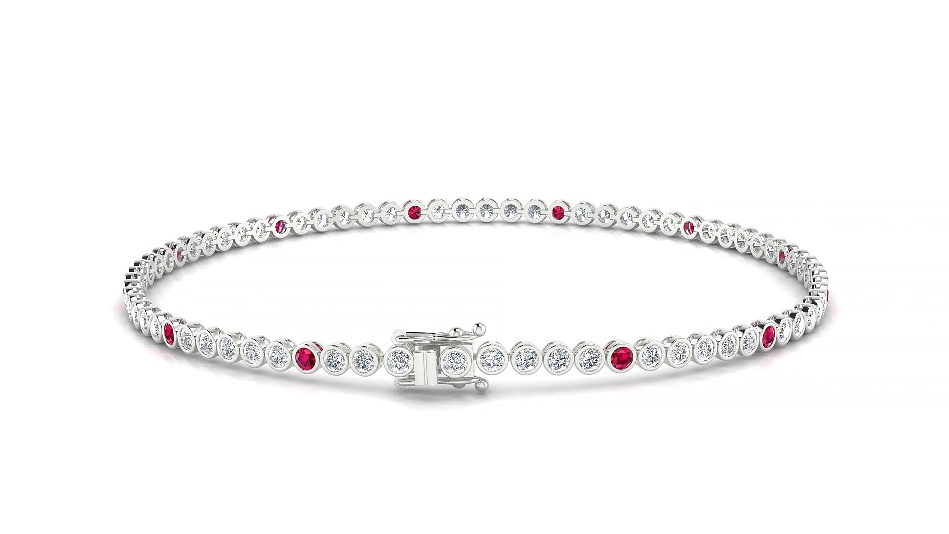 Avila 1-5 | 18k White Gold 1.7 mm Round Natural Ruby & Diamond 15 cm Tennis Bracelet
