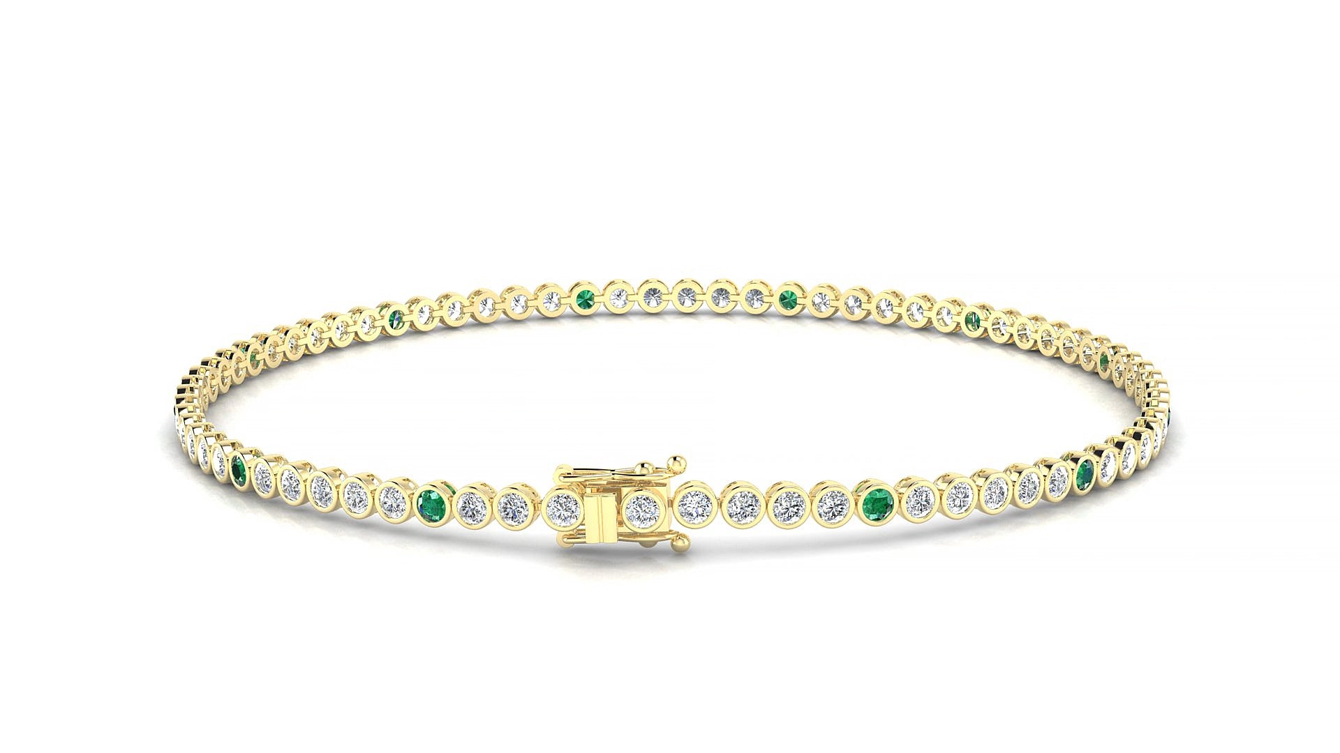 Avila 1-5 | 18k Yellow Gold 1.7 mm Round Natural Emerald & Diamond 15 cm Tennis Bracelet