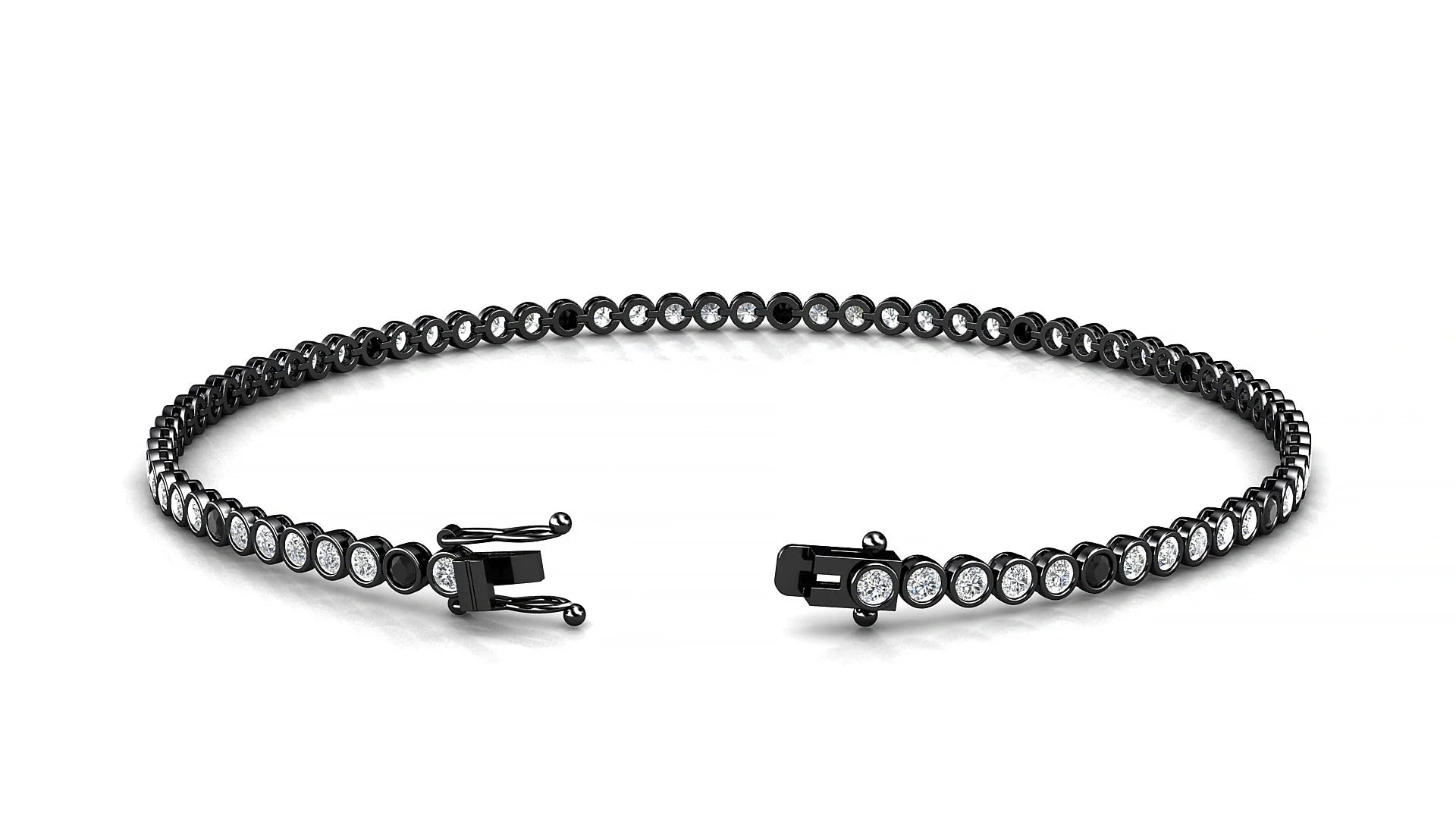 Avila 1-5 | 18k Black Gold 1.7 mm Round Natural Black Diamond & Diamond Tennis Bracelet