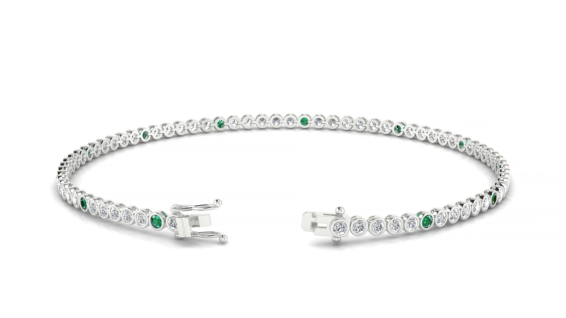 Avila 1-5 | 18k White Gold 1.7 mm Round Natural Emerald & Diamond 15 cm Tennis Bracelet