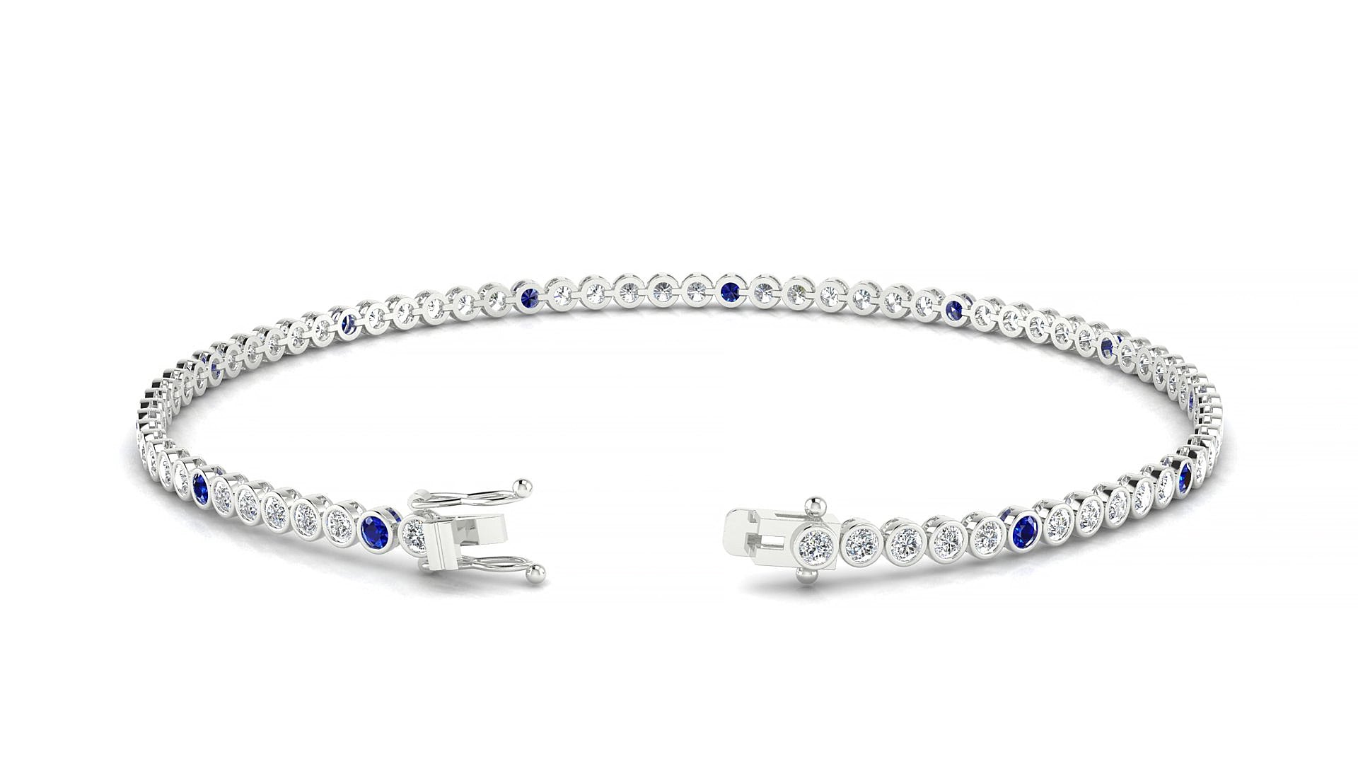 Avila 1-5 | 18k White Gold 1.7 mm Round Natural Sapphire & Diamond 19 cm Tennis Bracelet