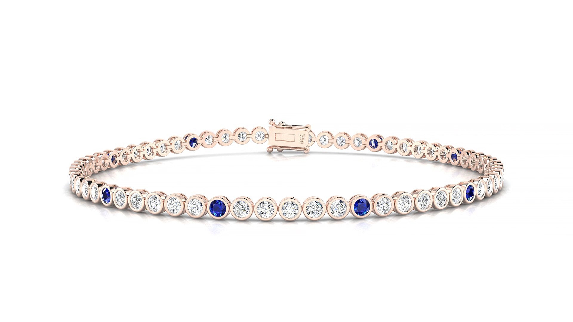 Avila 1-5 | 18k Rose Gold 2 mm Round Natural Sapphire & Diamond 15 cm Tennis Bracelet