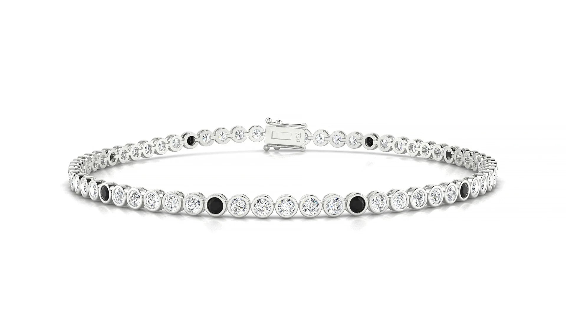 Avila 1-5 | 18k White Gold 2 mm Round Natural Black Diamond & Diamond Tennis Bracelet