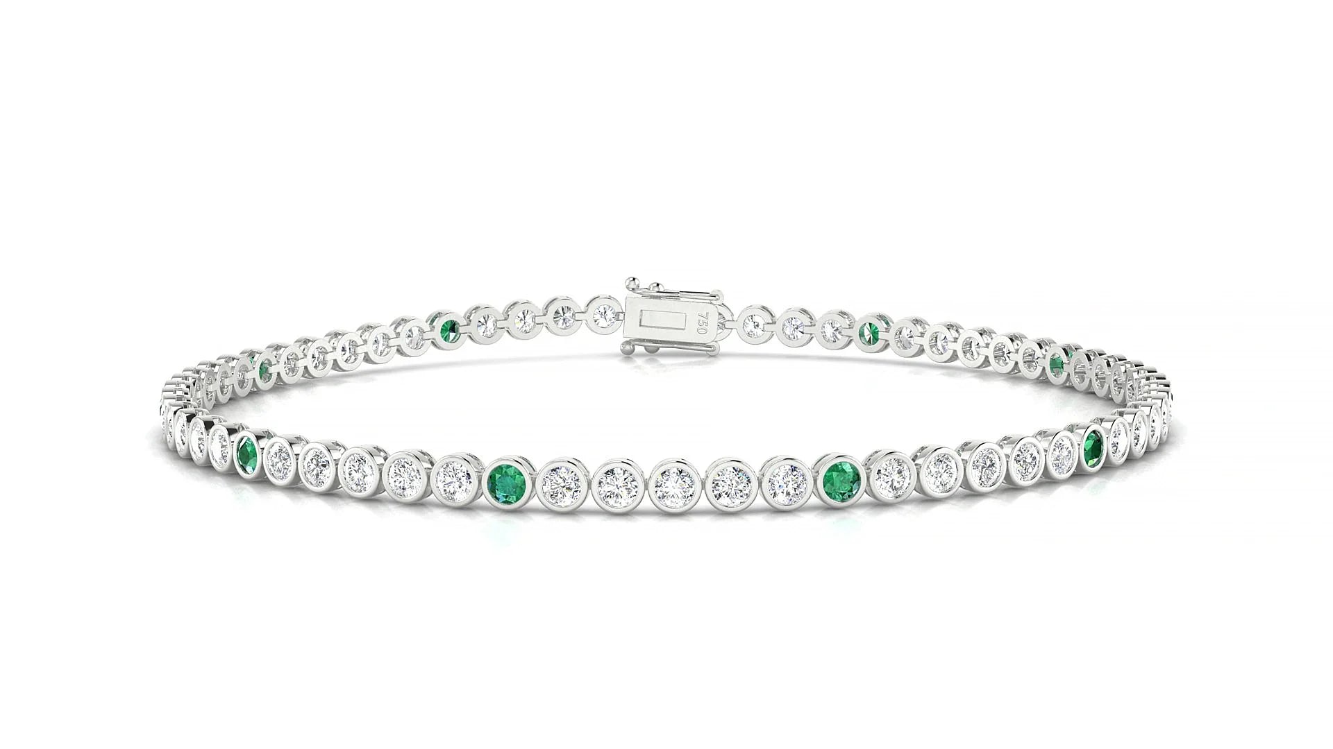 Avila 1-5 | 18k White Gold 2 mm Round Natural Emerald & Diamond Tennis Bracelet