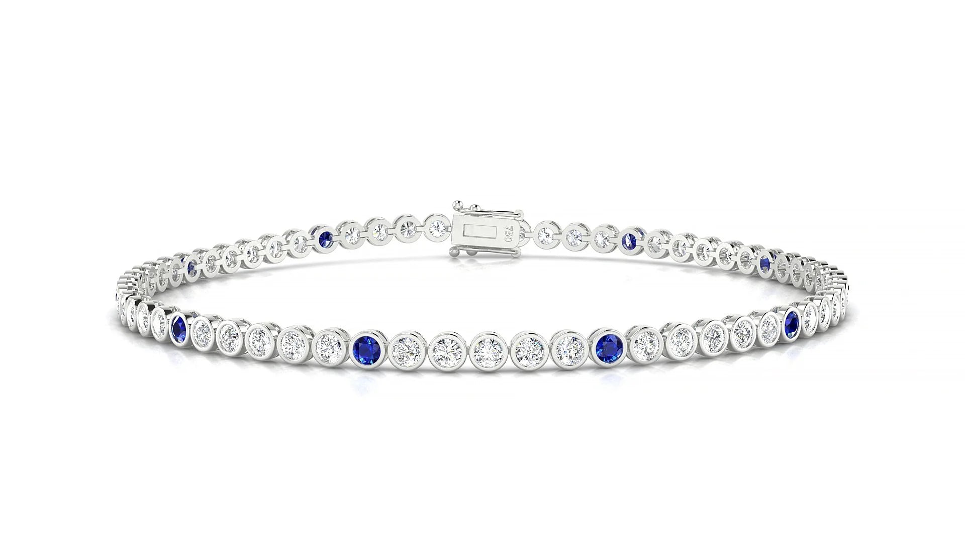 Avila 1-5 | 18k White Gold 2 mm Round Natural Sapphire & Diamond Tennis Bracelet