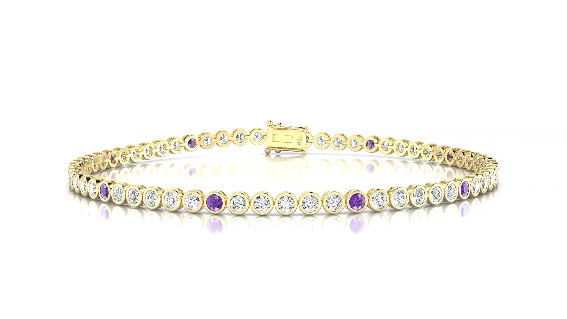 Avila 1-5 | 18k Yellow Gold 2 mm Round Natural Amethyst & Diamond Tennis Bracelet