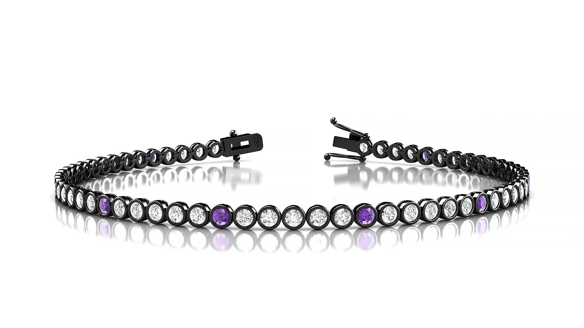 Avila 1-5 | 18k Black Gold 2 mm Round Natural Amethyst & Diamond Tennis Bracelet