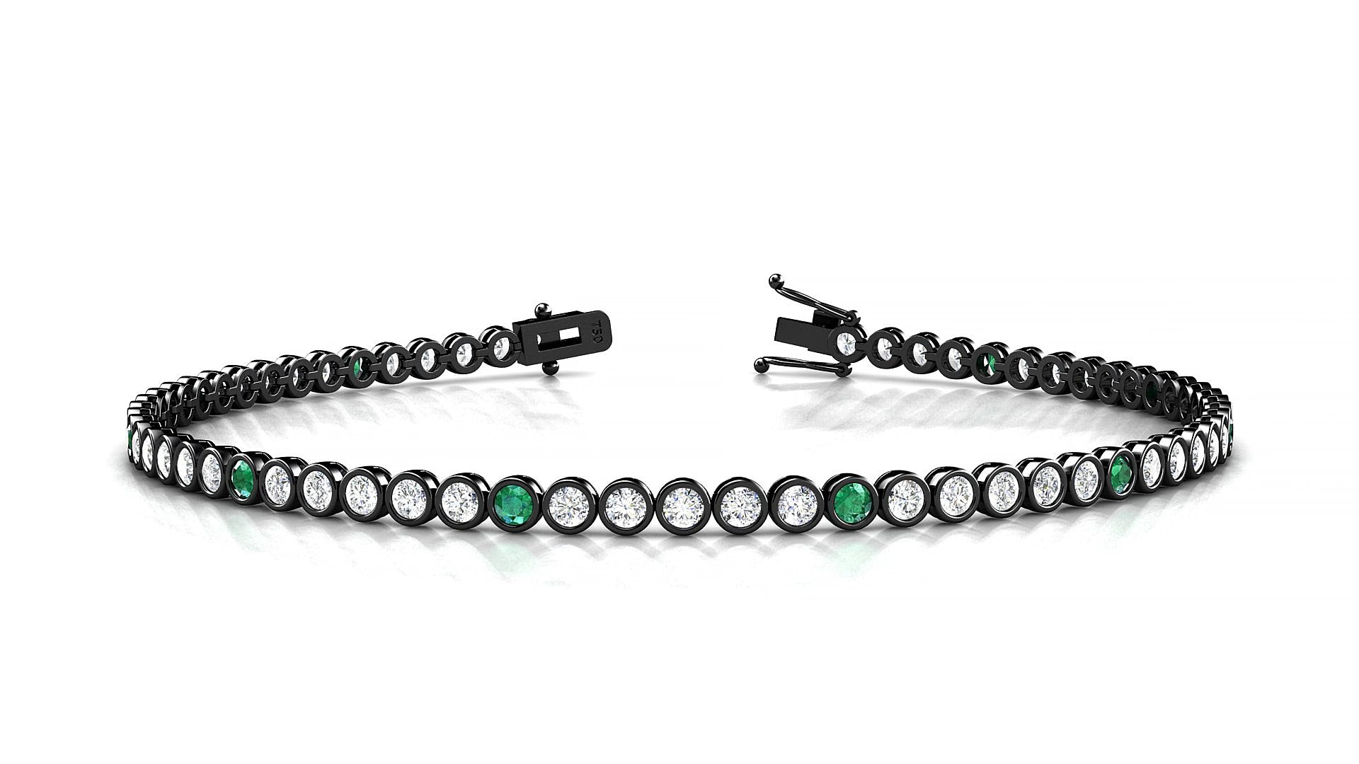 Avila 1-5 | 18k Black Gold 2 mm Round Natural Emerald & Diamond 15 cm Tennis Bracelet