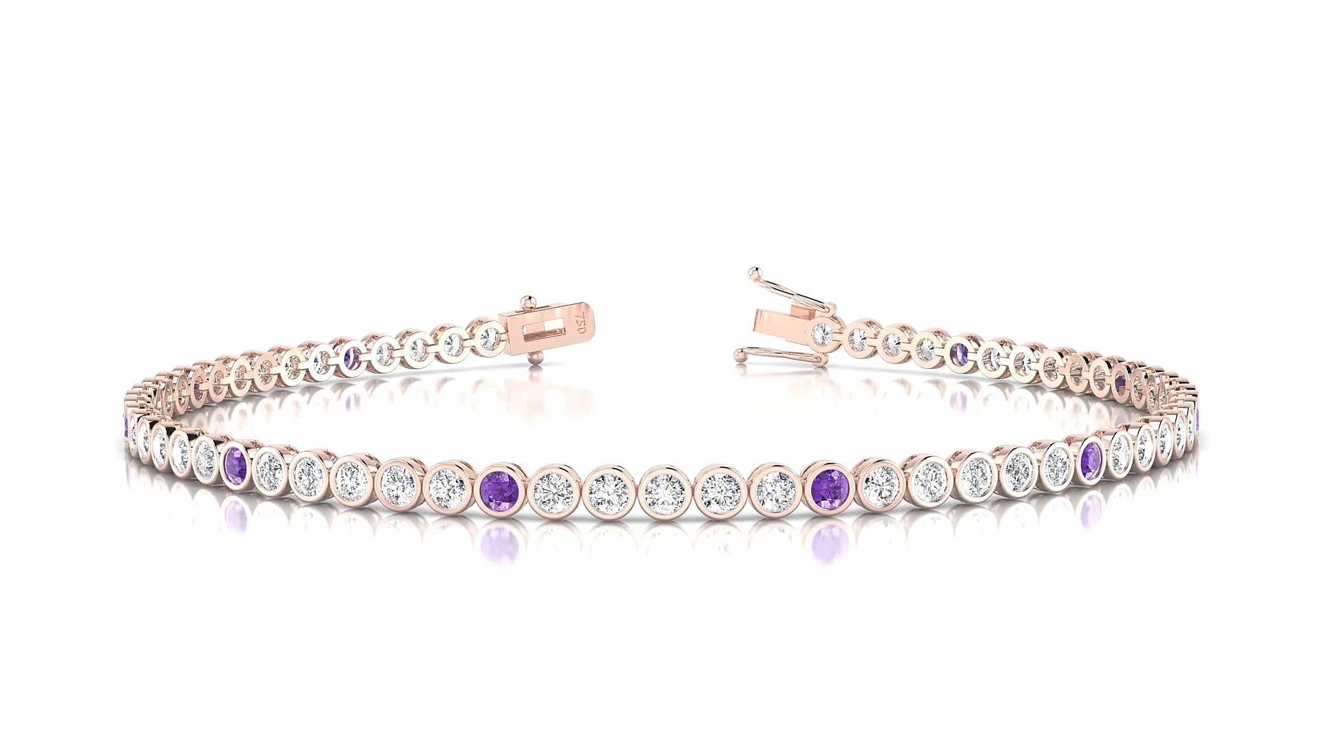 Avila 1-5 | 18k Rose Gold 2 mm Round Natural Amethyst & Diamond Tennis Bracelet