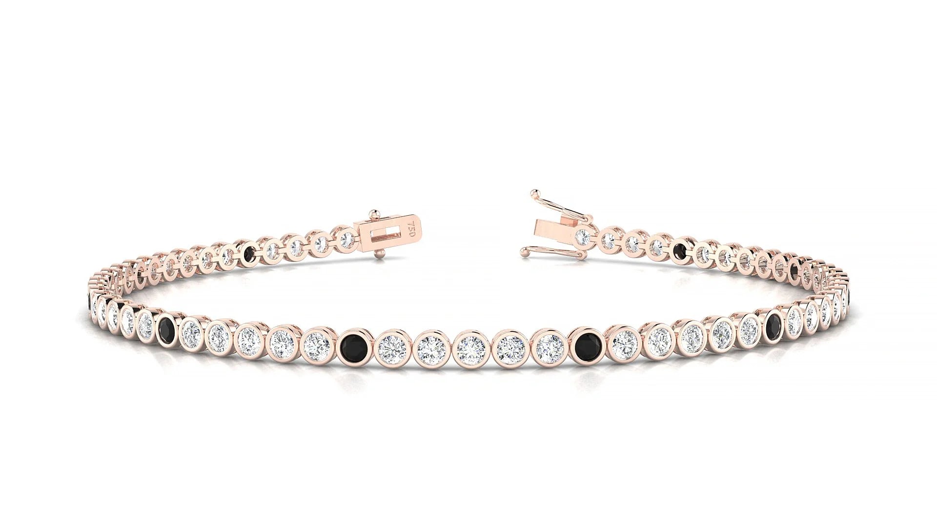 Avila 1-5 | 18k Rose Gold 2 mm Round Natural Black Diamond & Diamond Tennis Bracelet