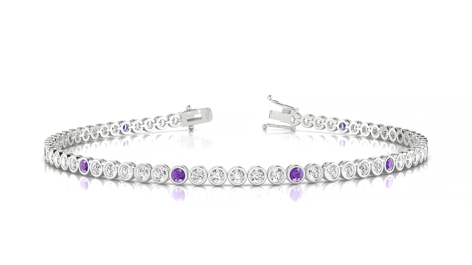 Avila 1-5 | 18k White Gold 2 mm Round Natural Amethyst & Diamond 15 cm Tennis Bracelet