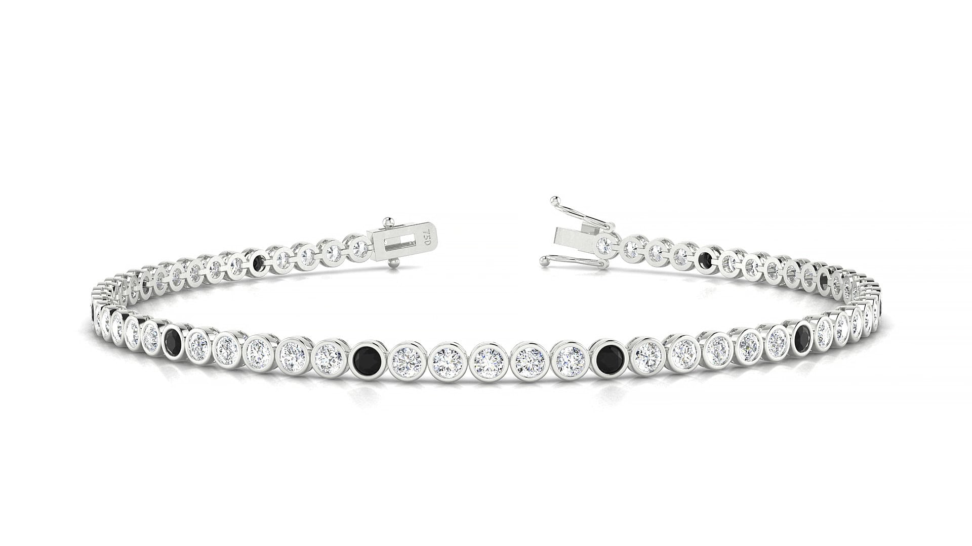 Avila 1-5 | 18k White Gold 2 mm Round Natural Black Diamond & Diamond 17 cm Tennis Bracelet