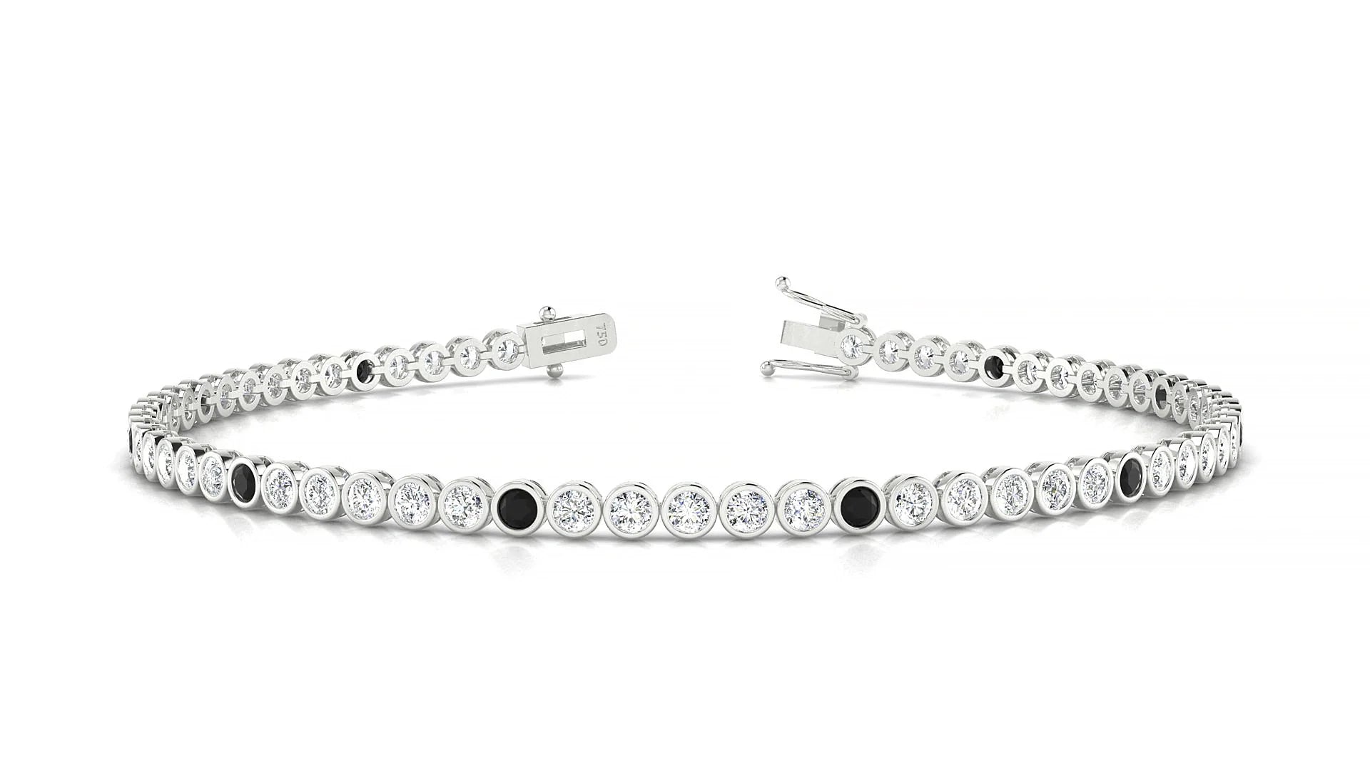 Avila 1-5 | 18k White Gold 2 mm Round Natural Black Diamond & Diamond Tennis Bracelet