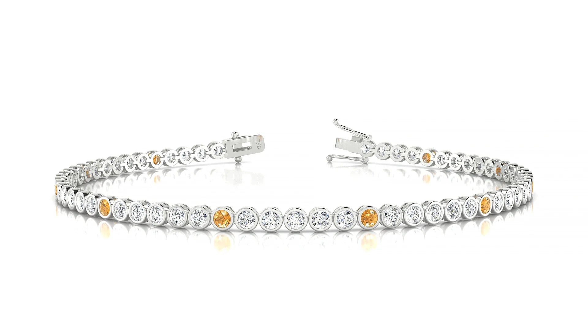 Avila 1-5 | 18k White Gold 2 mm Round Natural Citrine & Diamond Tennis Bracelet