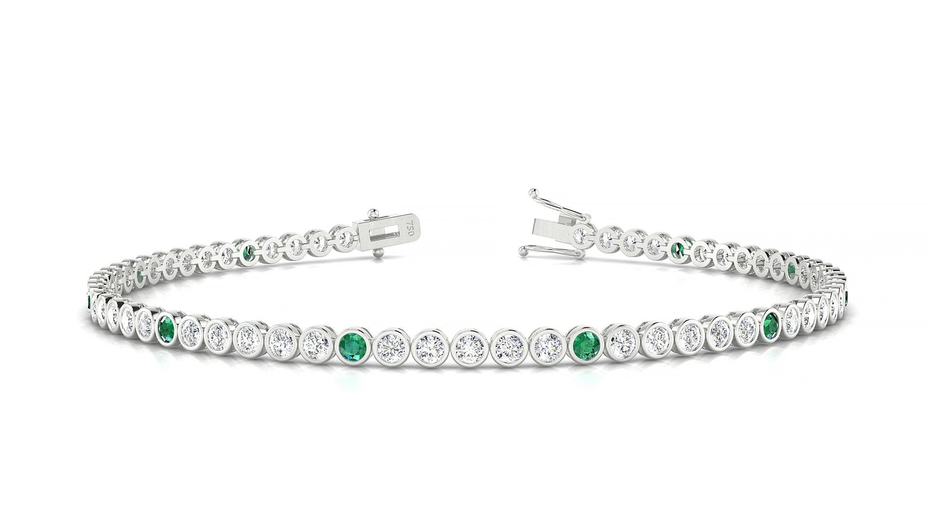 Avila 1-5 | 18k White Gold 2 mm Round Natural Emerald & Diamond 15 cm Tennis Bracelet