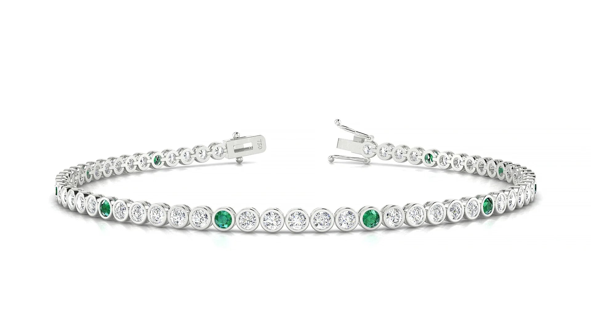 Avila 1-5 | 18k White Gold 2 mm Round Natural Emerald & Diamond Tennis Bracelet