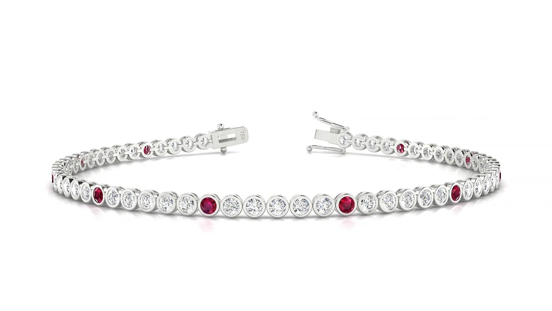 Avila 1-5 | 18k White Gold 2 mm Round Natural Ruby & Diamond Tennis Bracelet