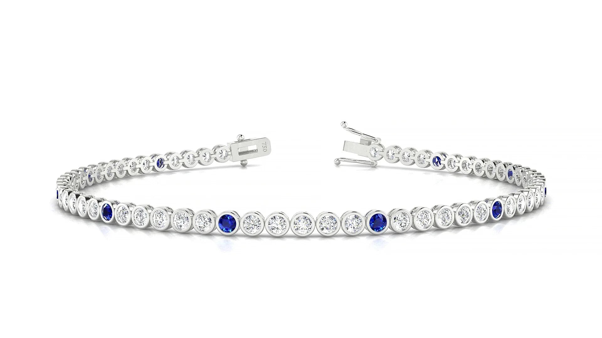 Avila 1-5 | 18k White Gold 2 mm Round Natural Sapphire & Diamond Tennis Bracelet