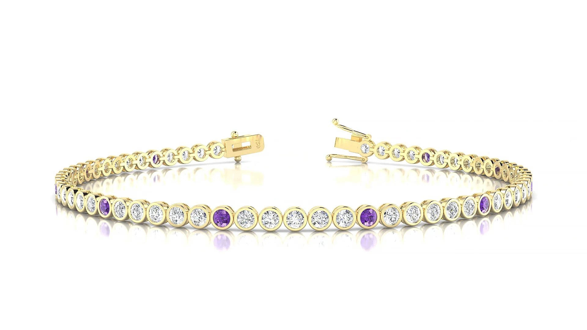 Avila 1-5 | 18k Yellow Gold 2 mm Round Natural Amethyst & Diamond Tennis Bracelet