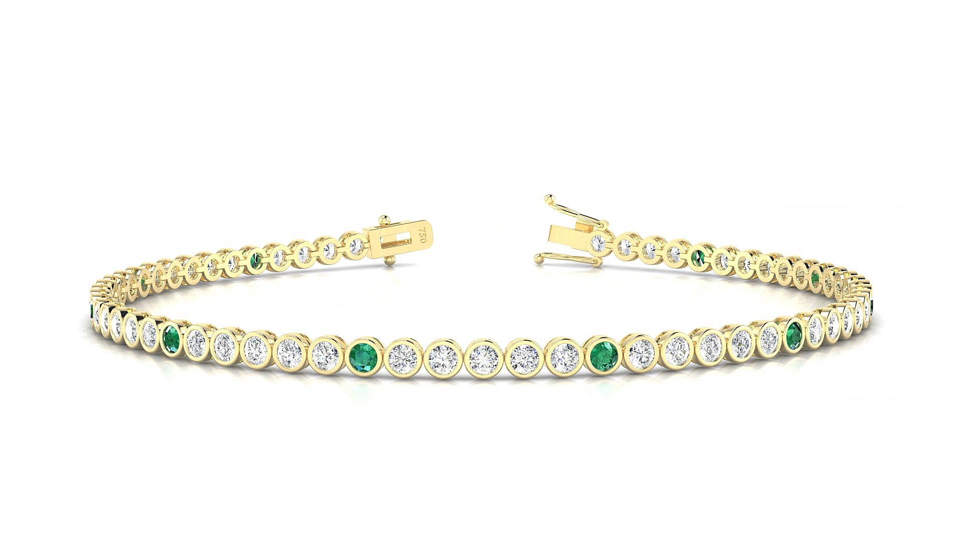 Avila 1-5 | 18k Yellow Gold 2 mm Round Natural Emerald & Diamond 15 cm Tennis Bracelet