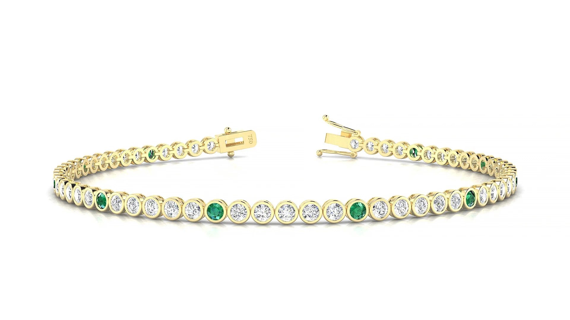 Avila 1-5 | 18k Yellow Gold 2 mm Round Natural Emerald & Diamond Tennis Bracelet