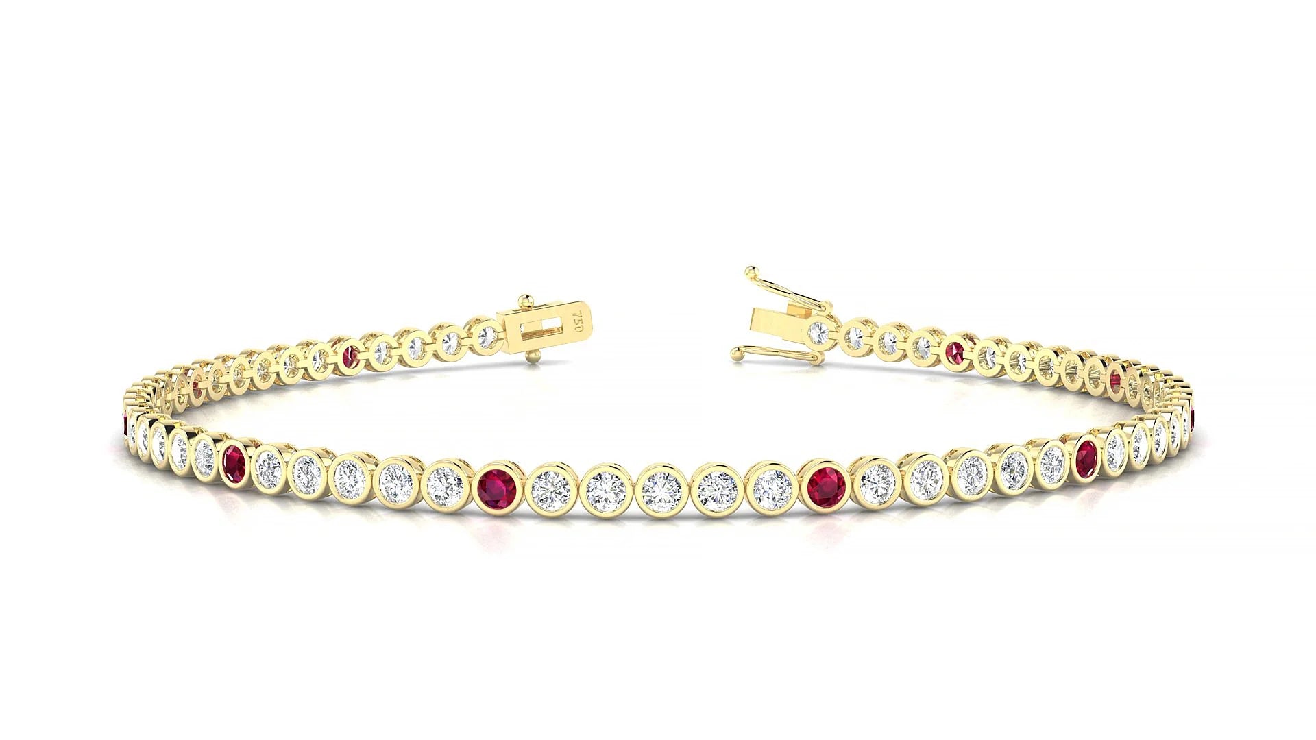 Avila 1-5 | 18k Yellow Gold 2 mm Round Natural Ruby & Diamond Tennis Bracelet