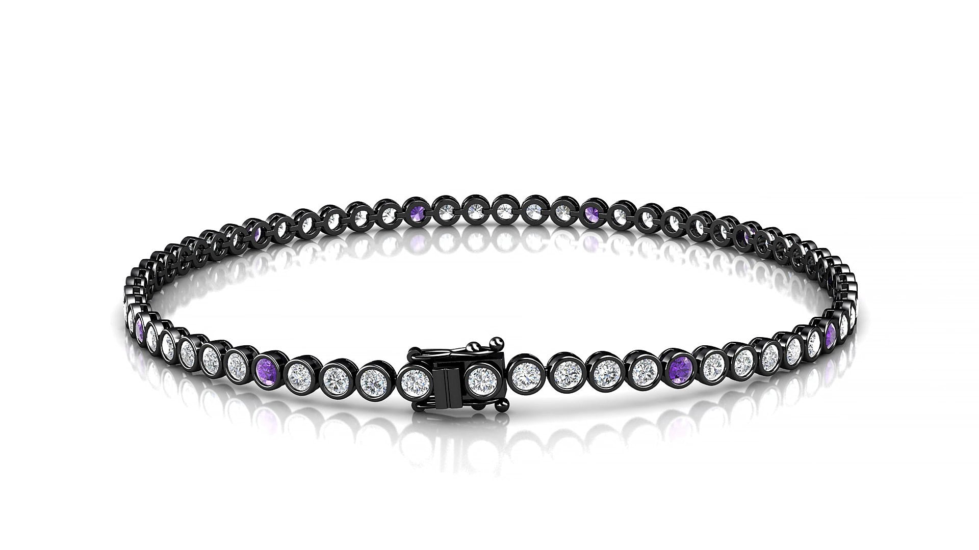 Avila 1-5 | 18k Black Gold 2 mm Round Natural Amethyst & Diamond 15 cm Tennis Bracelet