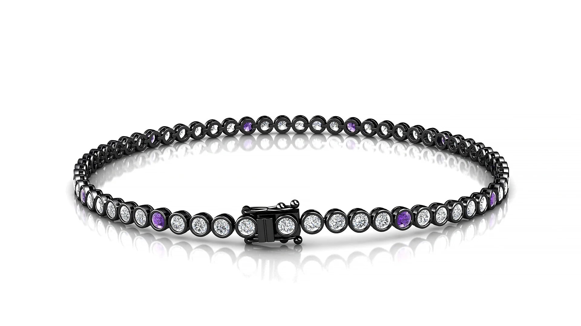 Avila 1-5 | 18k Black Gold 2 mm Round Natural Amethyst & Diamond Tennis Bracelet