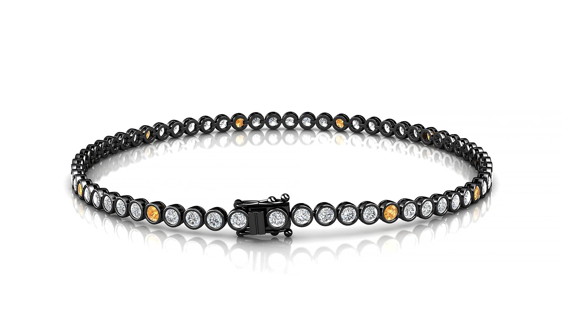 Avila 1-5 | 18k Black Gold 2 mm Round Natural Citrine & Diamond 15 cm Tennis Bracelet