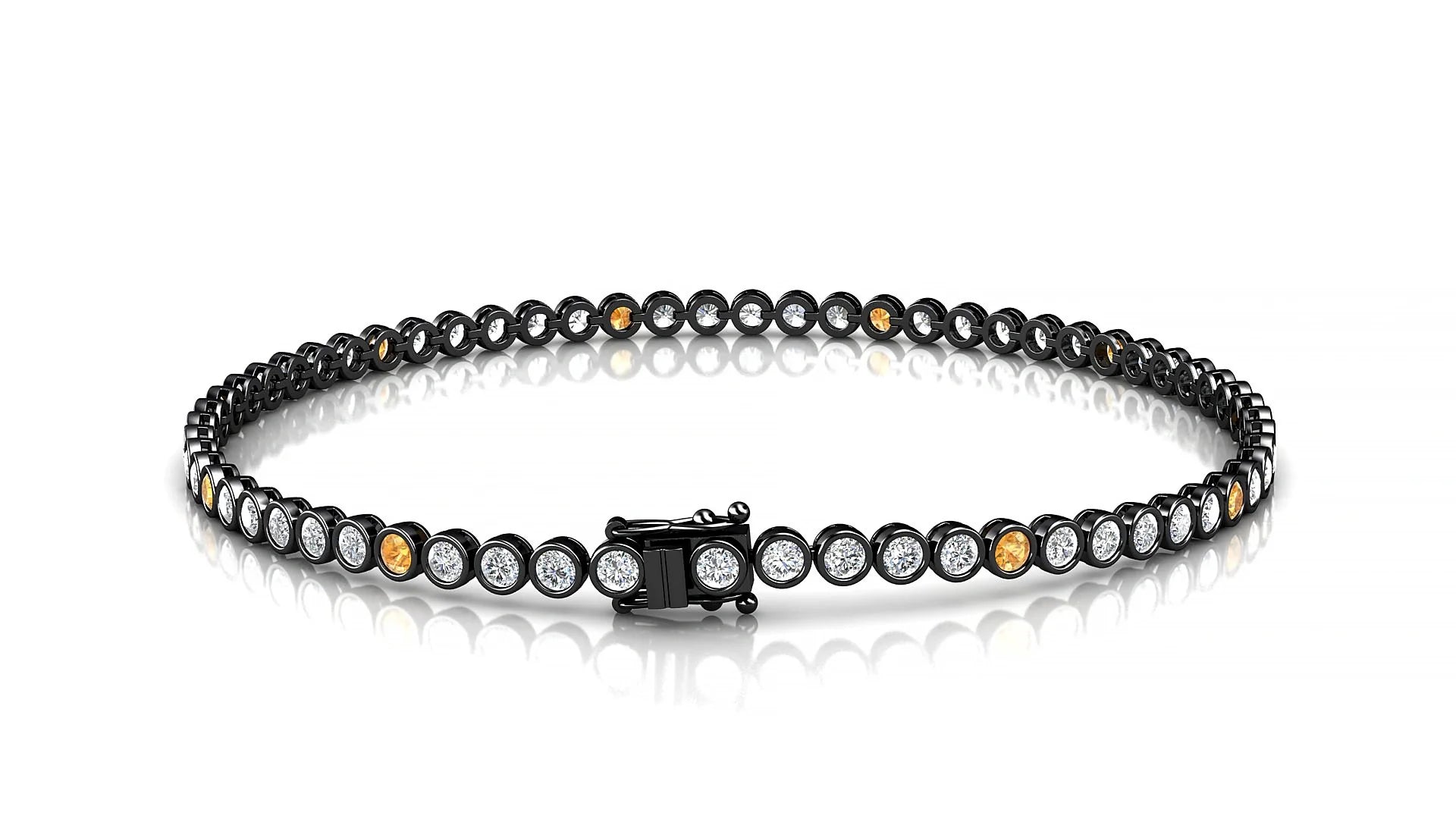 Avila 1-5 | 18k Black Gold 2 mm Round Natural Citrine & Diamond Tennis Bracelet