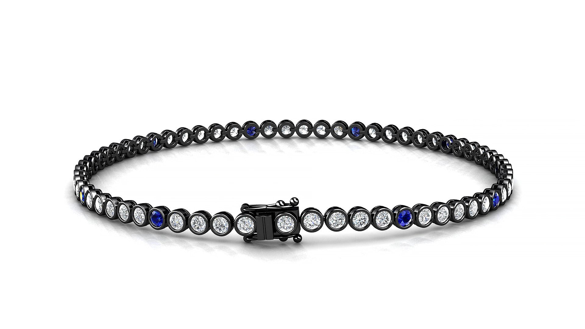 Avila 1-5 | 18k Black Gold 2 mm Round Natural Sapphire & Diamond 15 cm Tennis Bracelet