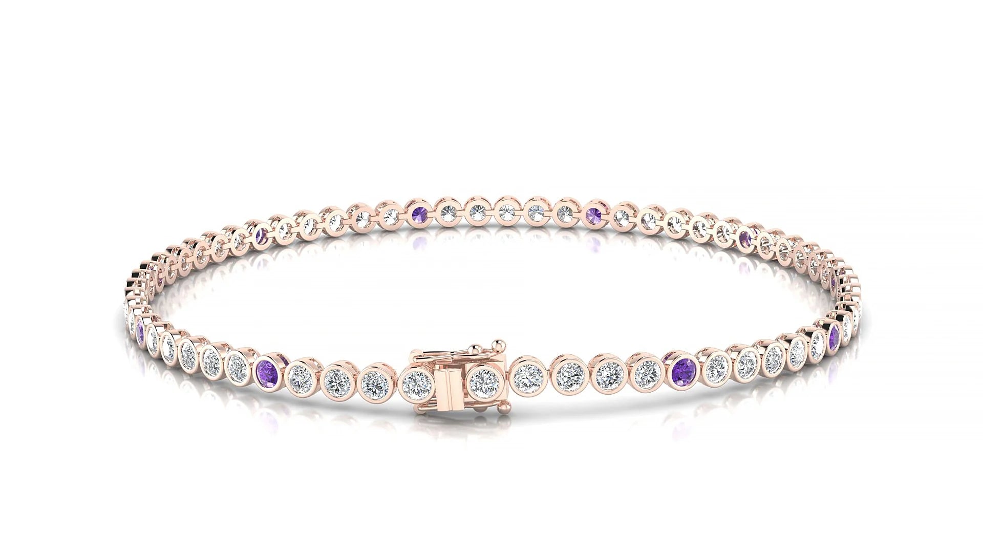 Avila 1-5 | 18k Rose Gold 2 mm Round Natural Amethyst & Diamond Tennis Bracelet